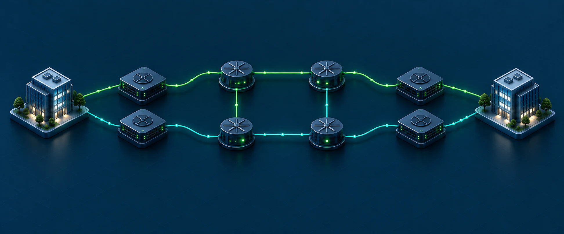 Ilustração de uma arquitetura L2VPN com caminhos principal e redundante entre dois sites
